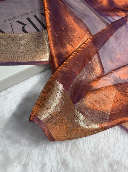 Orange Shades Pure Tissue Silk Saree with Brocade Blouse PT-31