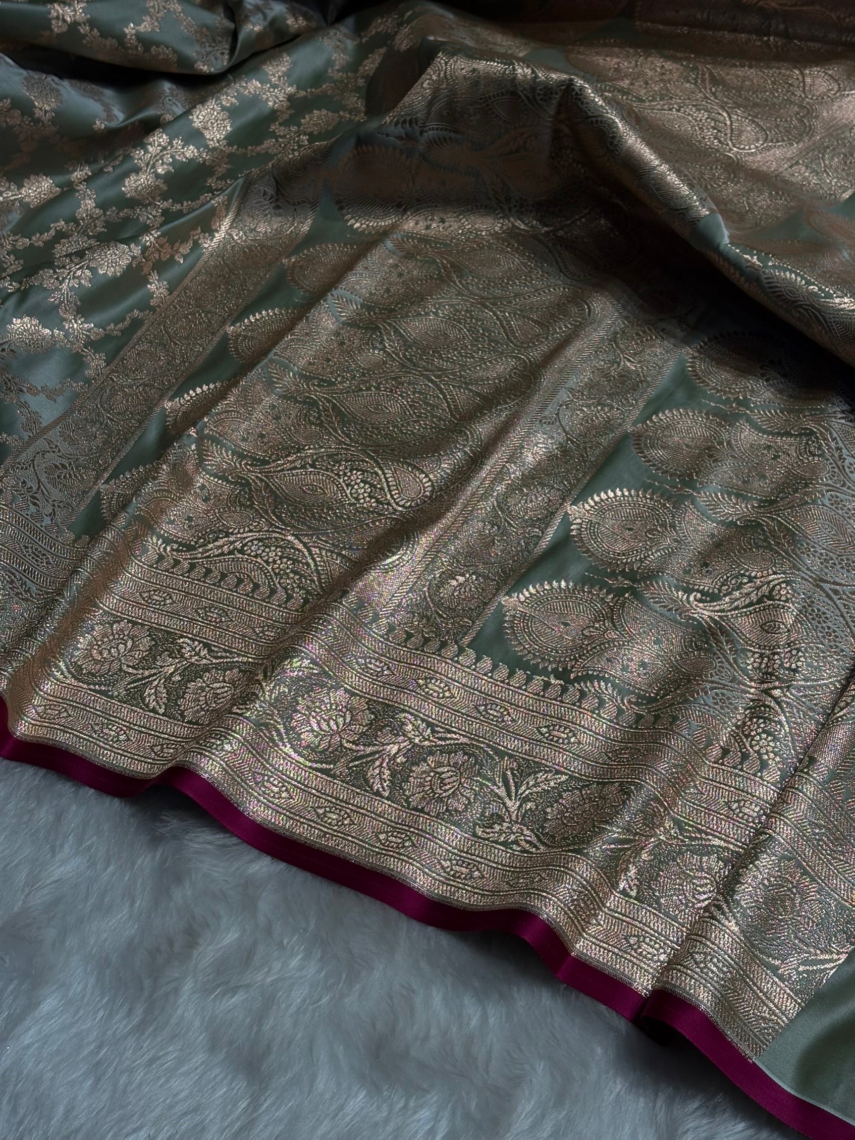 Light Green Jaal Pattern Satin Katan Silk Saree SK25