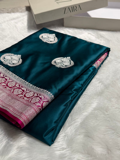 Contrast Dark Rama With Rani Minakari Boota Mashru Silk Saree MCS35