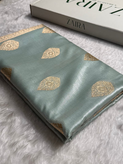 Ultra Light Weight Satin Silk Boota in Mint Green Shades SS05