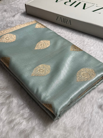 Ultra Light Weight Satin Silk Boota in Mint Green Shades SS05