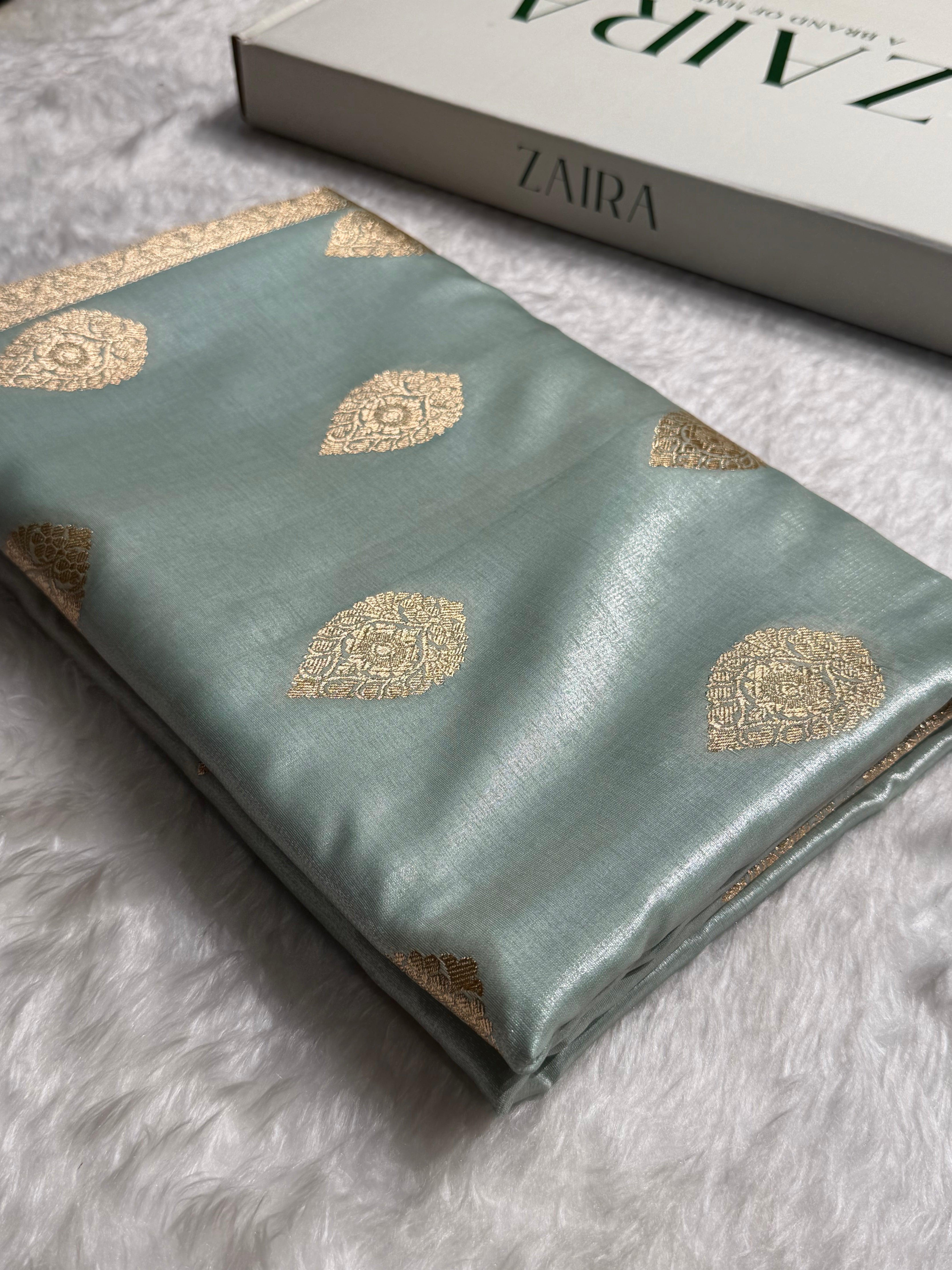 Ultra Light Weight Satin Silk Boota in Mint Green Shades SS05