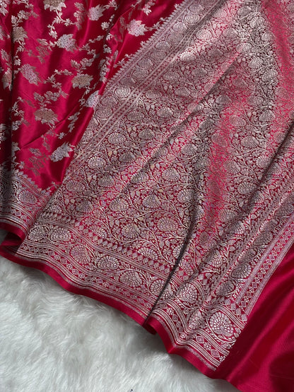 Ruby Pink Shades Jaal Pattern Mashru Silk Saree MS57