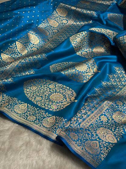 Ultra Light Weight Satin Silk Boota in Firozi Shades SS31