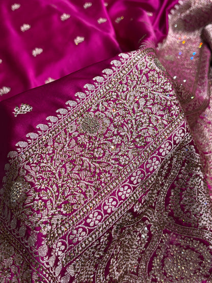 Wine With Swarovski Work Booti Mashru Silk Saree BMS40