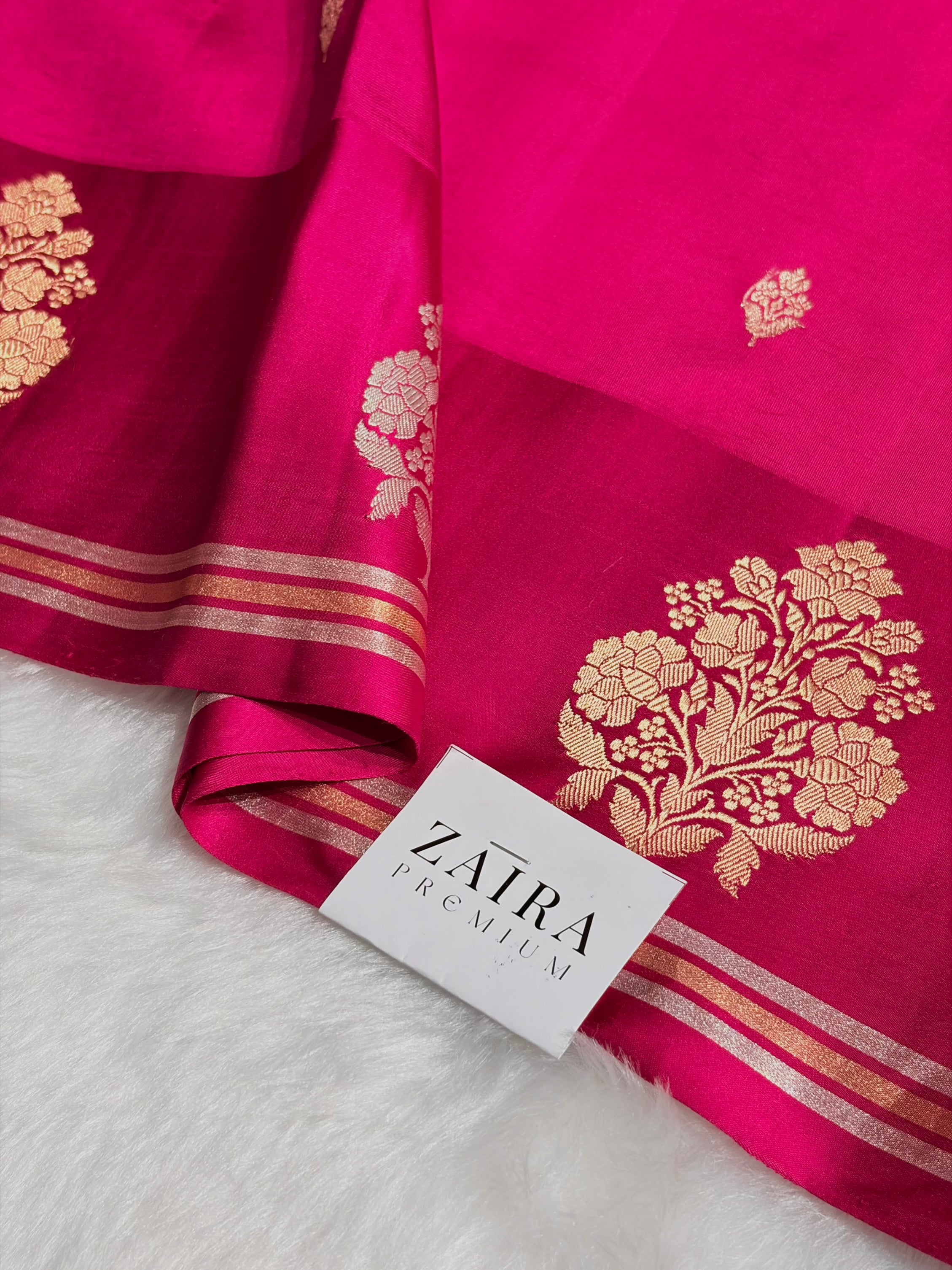 Rani Shades Meena Boota Handwoven Pure Katan Raw Mango Silk RM-01