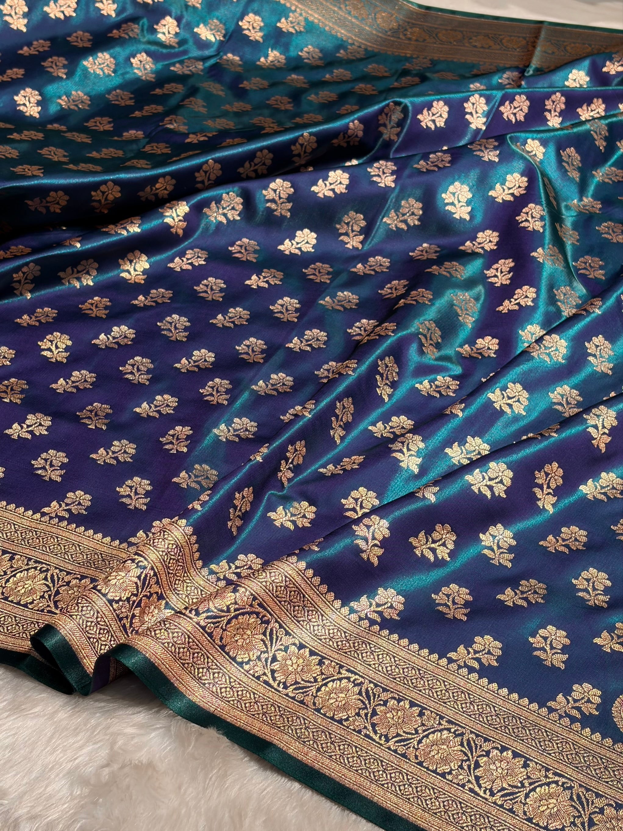 Peacock Shades Banarasi Satin Silk Saree SS34
