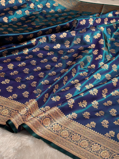 Peacock Shades Banarasi Satin Silk Saree SS34