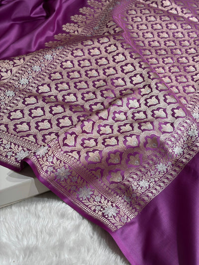 Lavender Shades Plain Banarasi With Minakari Floral Border Mashru Silk Saree MSM-123