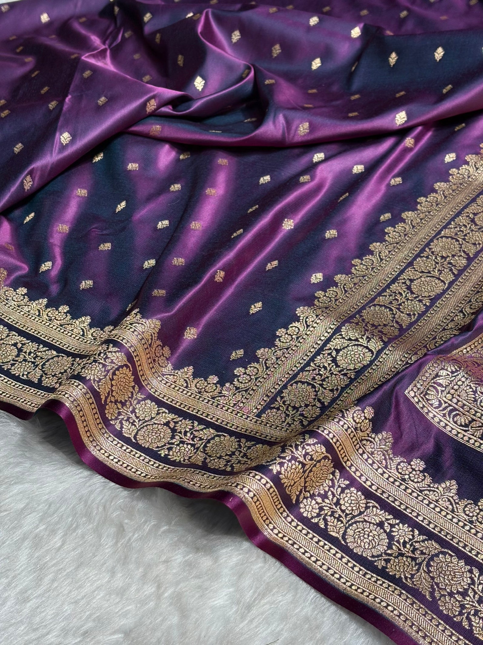 Purple Shades Booti Pattern Satin Katan Silk Saree SK51