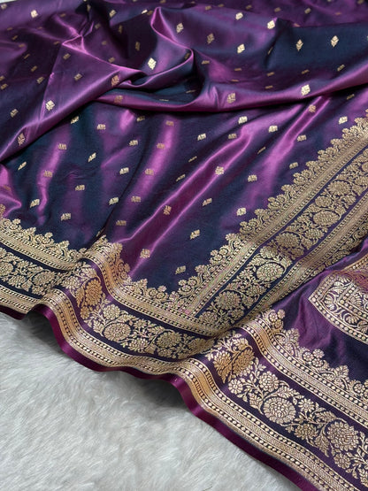 Purple Shades Booti Pattern Satin Katan Silk Saree SK51