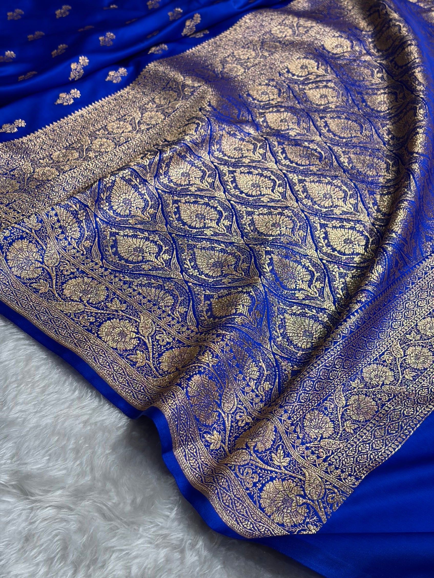 Banarasi Royal Blue Unique Boota Pattern Satin Katan Silk Saree SK68