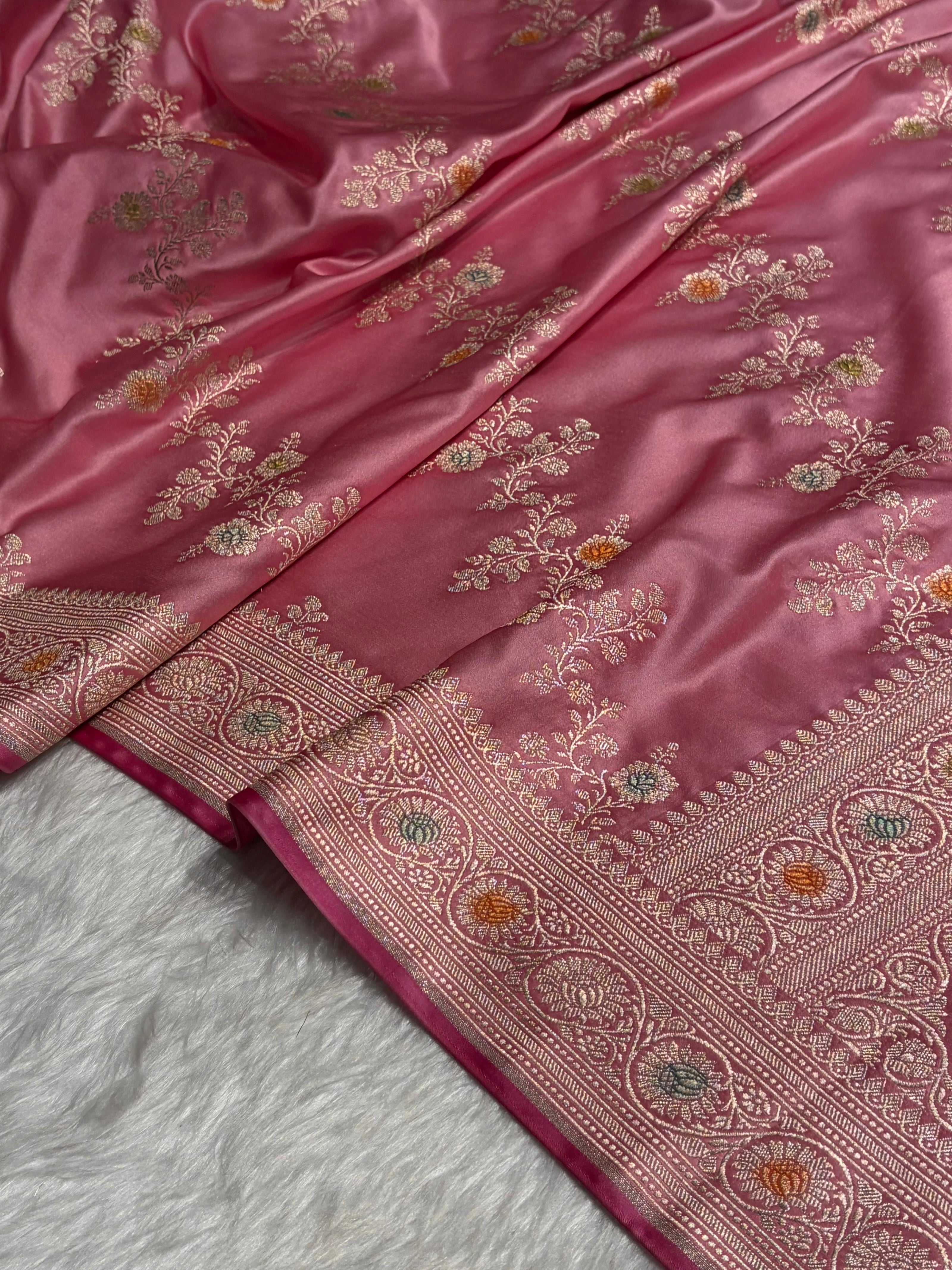 Blush Pink Minakari Banarasi Cross Mashru Silk Saree MS01