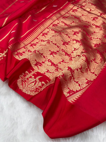 Blood Red Shades Rangkart Handwoven Pure Katan Paper Silk RM-44