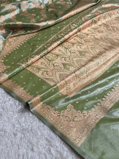Satin Silk Saree Banarasi Cross with booti In Pista Shades SS22