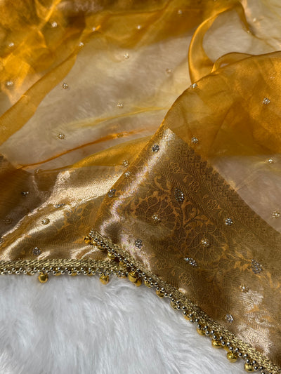 Gold Shades Pure Tissue Silk With Banarasi Swarovski Work Saree X Ghongroo BPGPT-18