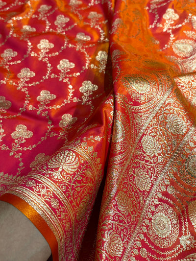 Satin Silk Saree Jaal in Pinkish Orange Shades SS23