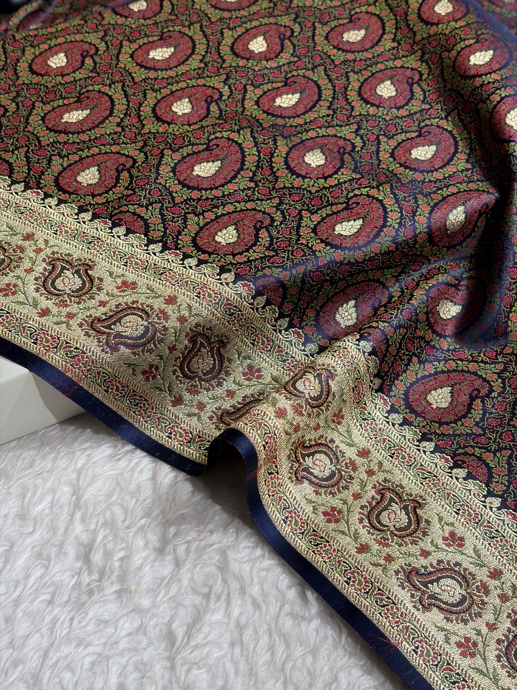 Navy Blue Jamawar Tanchoi With Minakari Jaal Katan Silk Saree SKTM-25