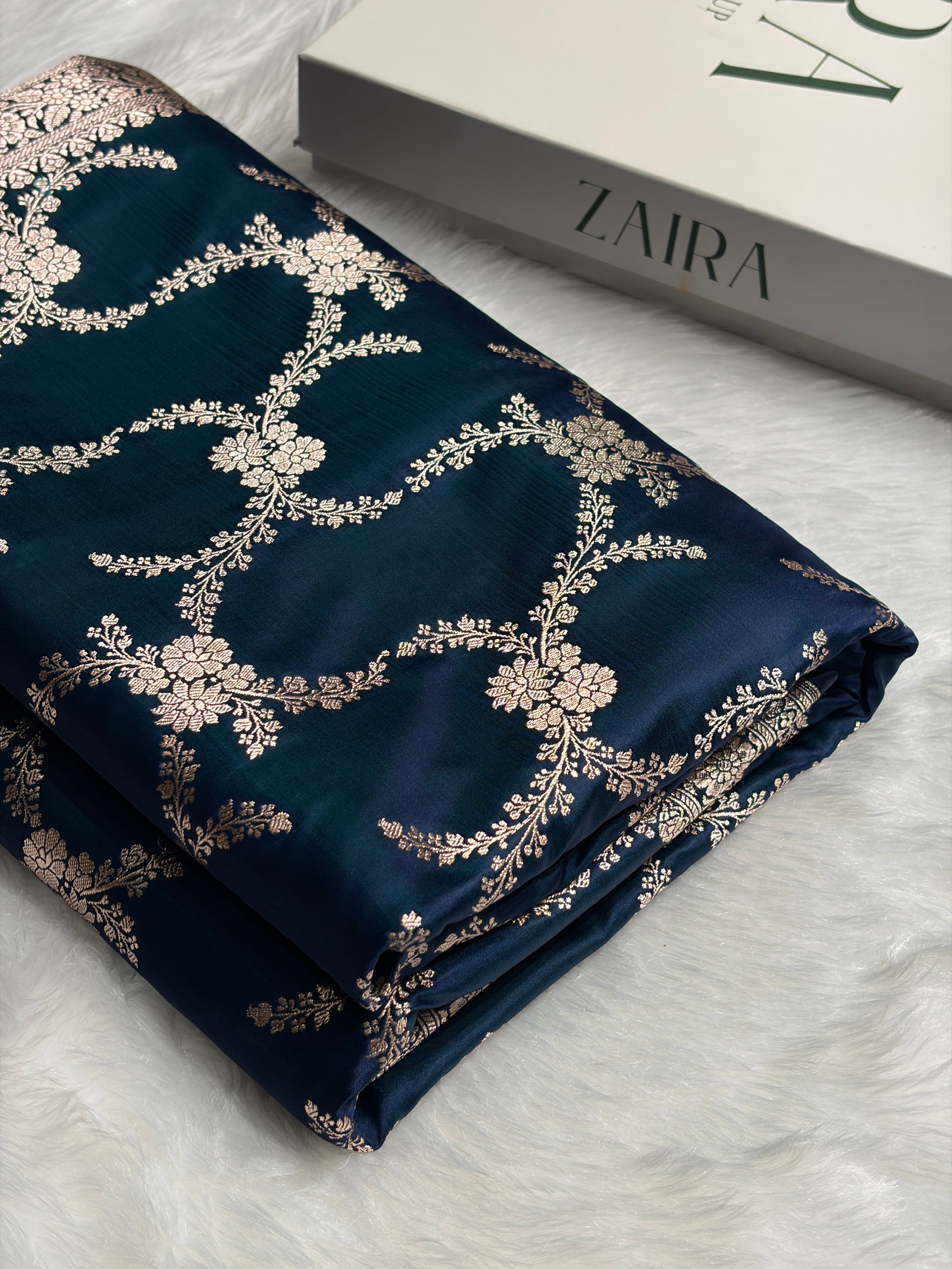 Dark Rama Shades Banarasi With Floral Border Mashru Silk Saree MSM-127