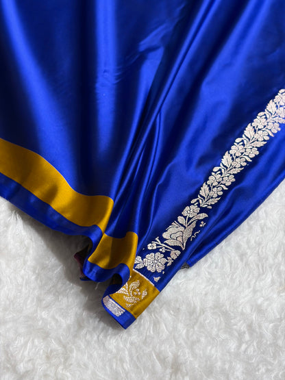 Royal Blue Banarasi Shades Floral Minakari Skirt Border Mashru Silk Saree MSM-83