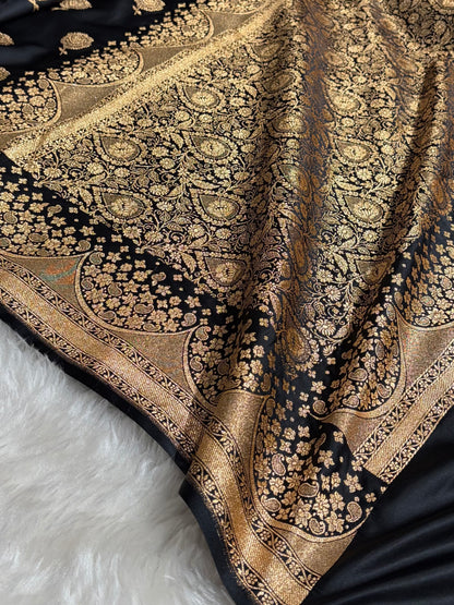 Banarasi Satin Katan Saree With Boota in Black Shades SK111