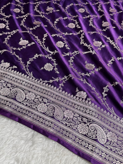 Banarasi Purple Mashru Silk Saree Jaal