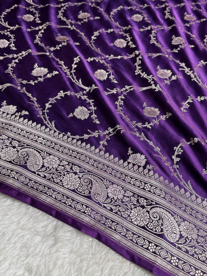 Banarasi Purple Mashru Silk Saree Jaal