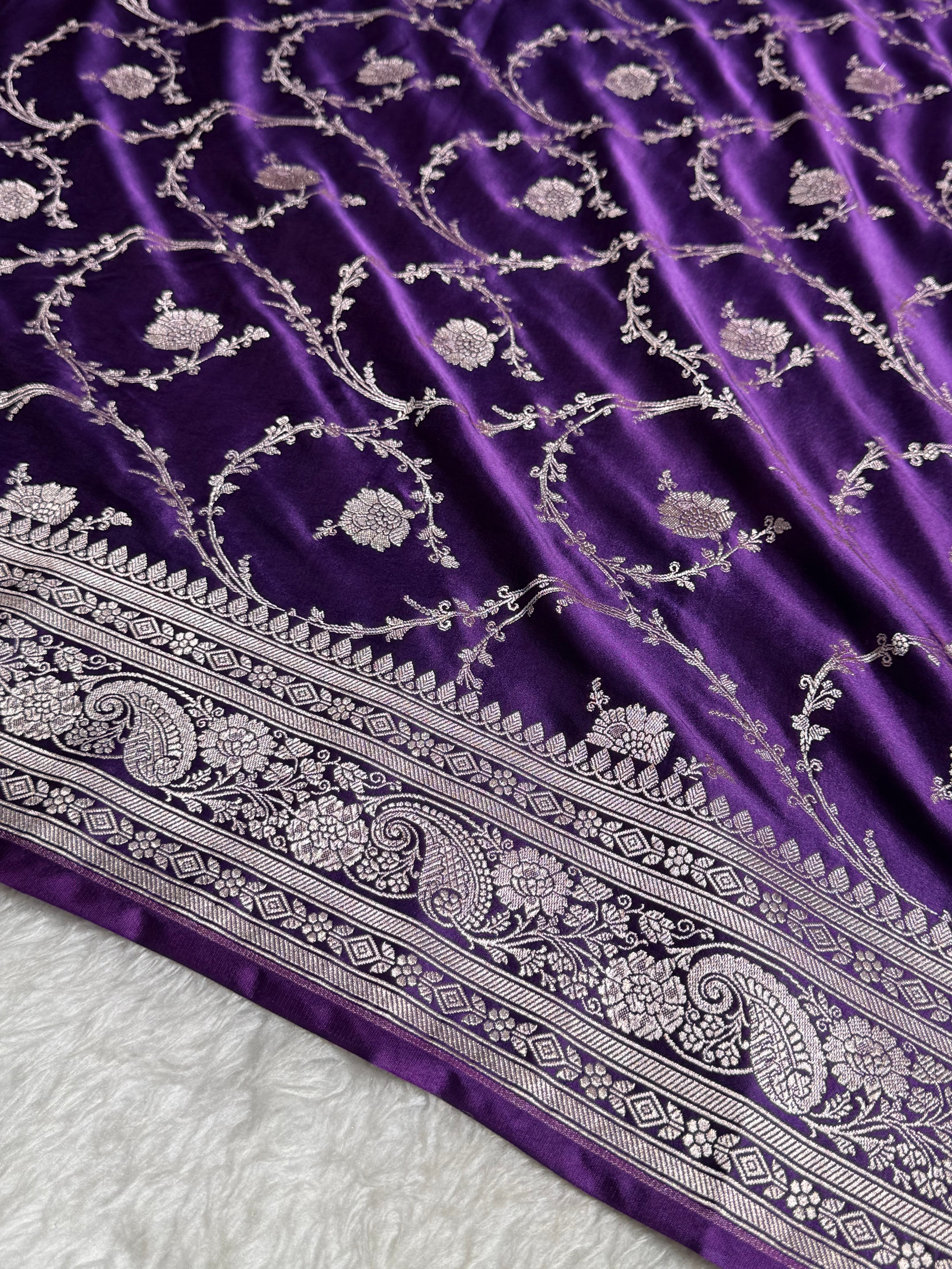 Banarasi Purple Mashru Silk Saree Jaal