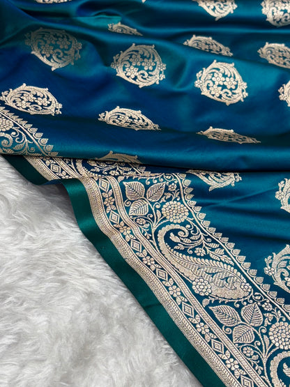 Banarasi Peacock Shades Banarasi Boota Pattern Floral Mashru Silk Saree MSM-104