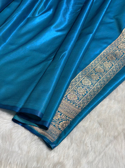 Firozi Shades Banarasi Satin Silk Saree SS34