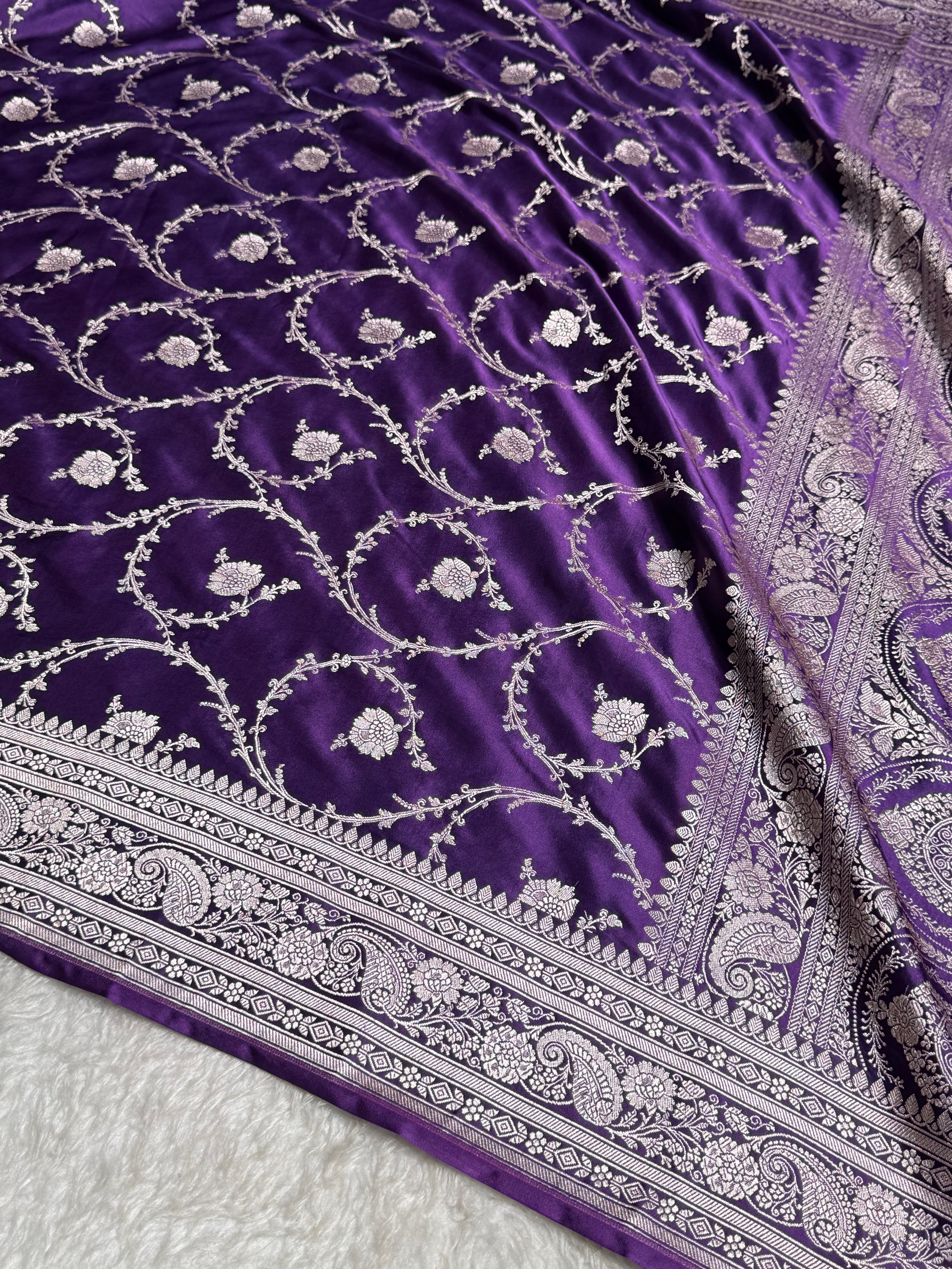 Banarasi Purple Mashru Silk Saree Jaal