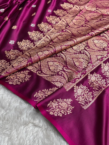 Wine Shades Banarasi With Floral Border Mashru Silk Saree MSM-126