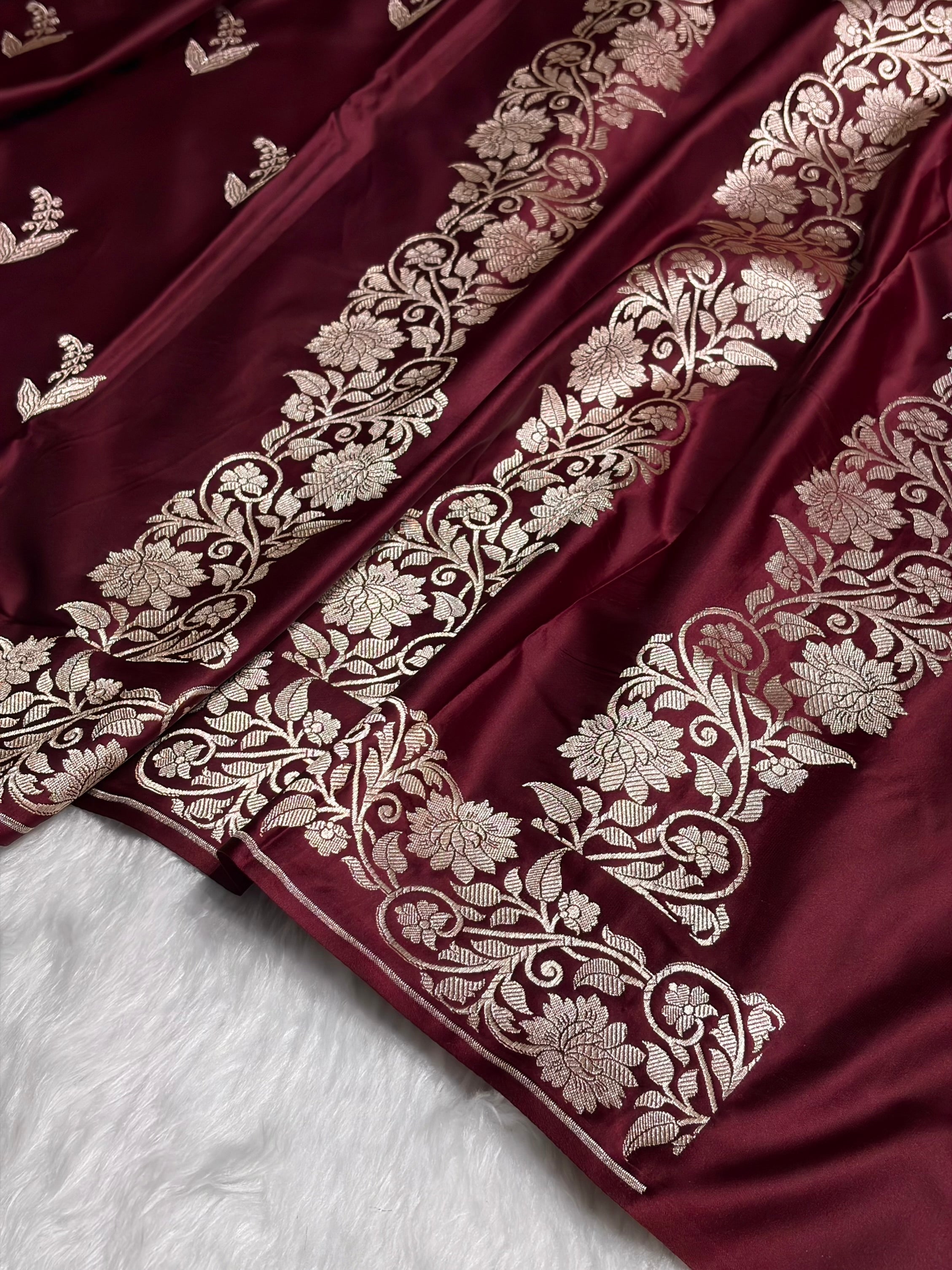 Chocolate Boota With Floral Border Mashru Silk Saree MSM-90