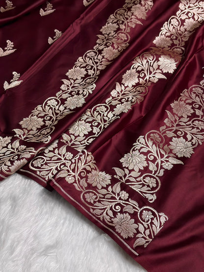 Chocolate Boota With Floral Border Mashru Silk Saree MSM-90