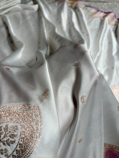 Skirt Border White Minakari Mashru Silk Saree WMS13
