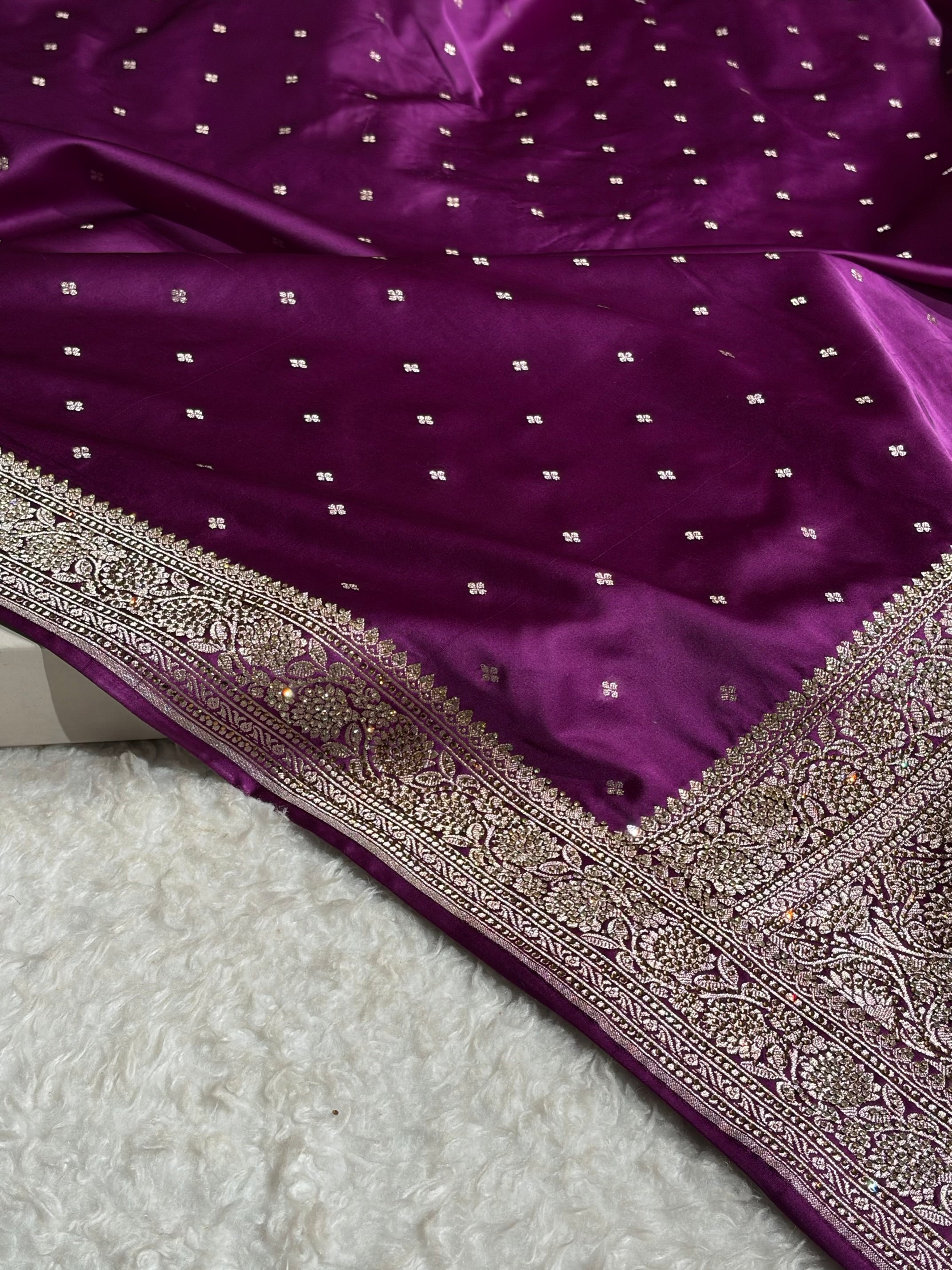 Wine Booti With Swarovski Stone Work Mashru Silk Saree BMS70