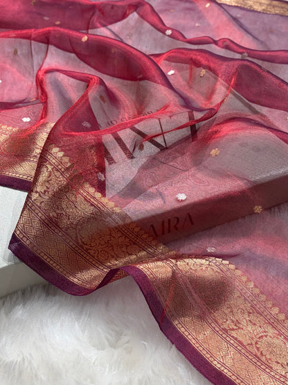 Maroon Shades Boota Pure Tissue Silk Saree PT-21