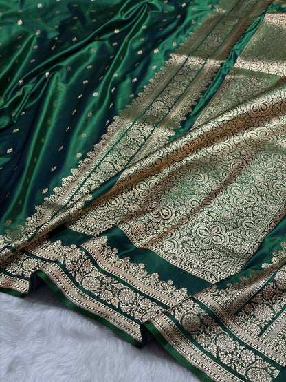 Cross Green Shades Booti Pattern Satin Katan Silk Saree SK51