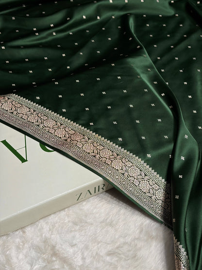 Dark Bottle Green Shades Booti Mashru Silk Saree MS70