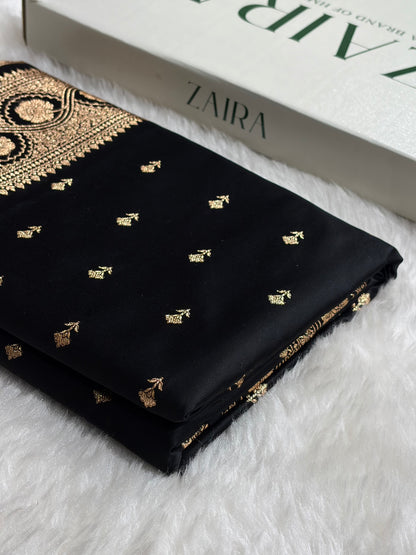 Banarasi Black Booti Pattern Satin Katan Silk Saree SK54