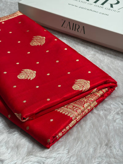 Banarasi Red Shades Booti Pattern Banarasi Satin Silk Saree SS59