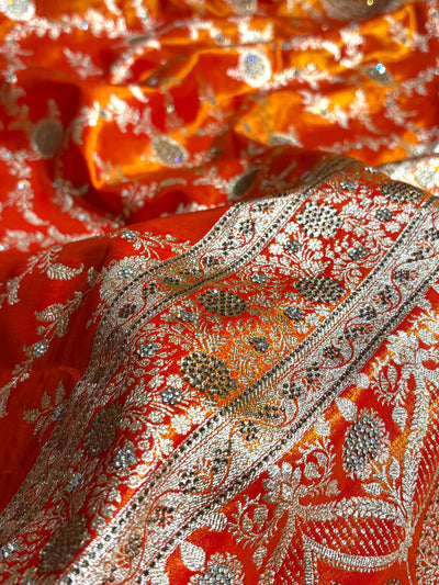 Light Weight Fire Gold Satin Silk Saree with Swarovski work BSS14