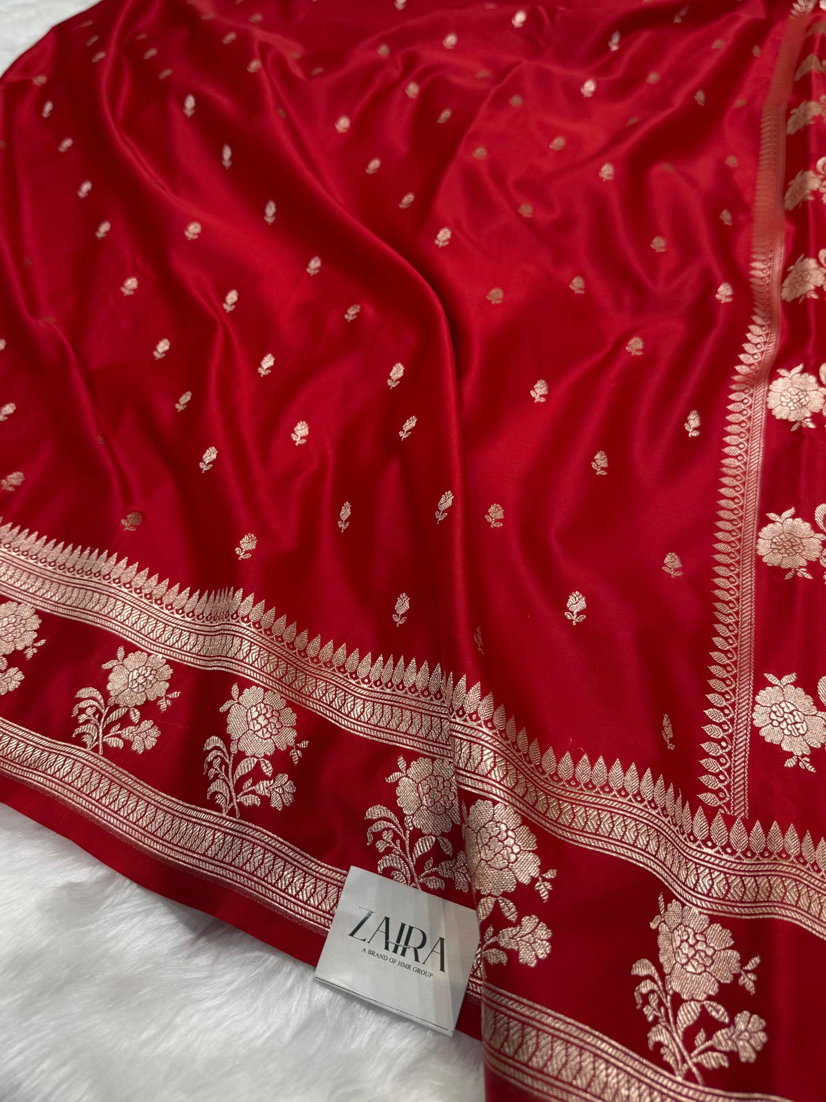 Red shades Booti Mashru Silk Banarasi Saree