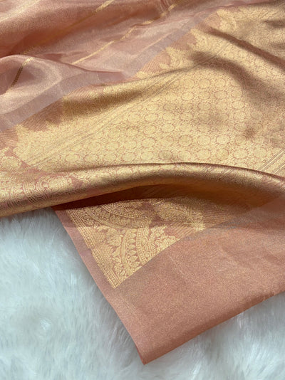 Peach Shade Scallop Pure Tissue Silk Saree PT-48