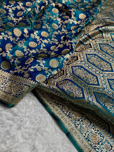 Peacock With Swarovski Stone Work Jaal Pattern Satin Silk Saree BSS15
