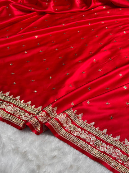 Red Banarasi Swarovski Work Booti Katan Silk Saree BSKM17