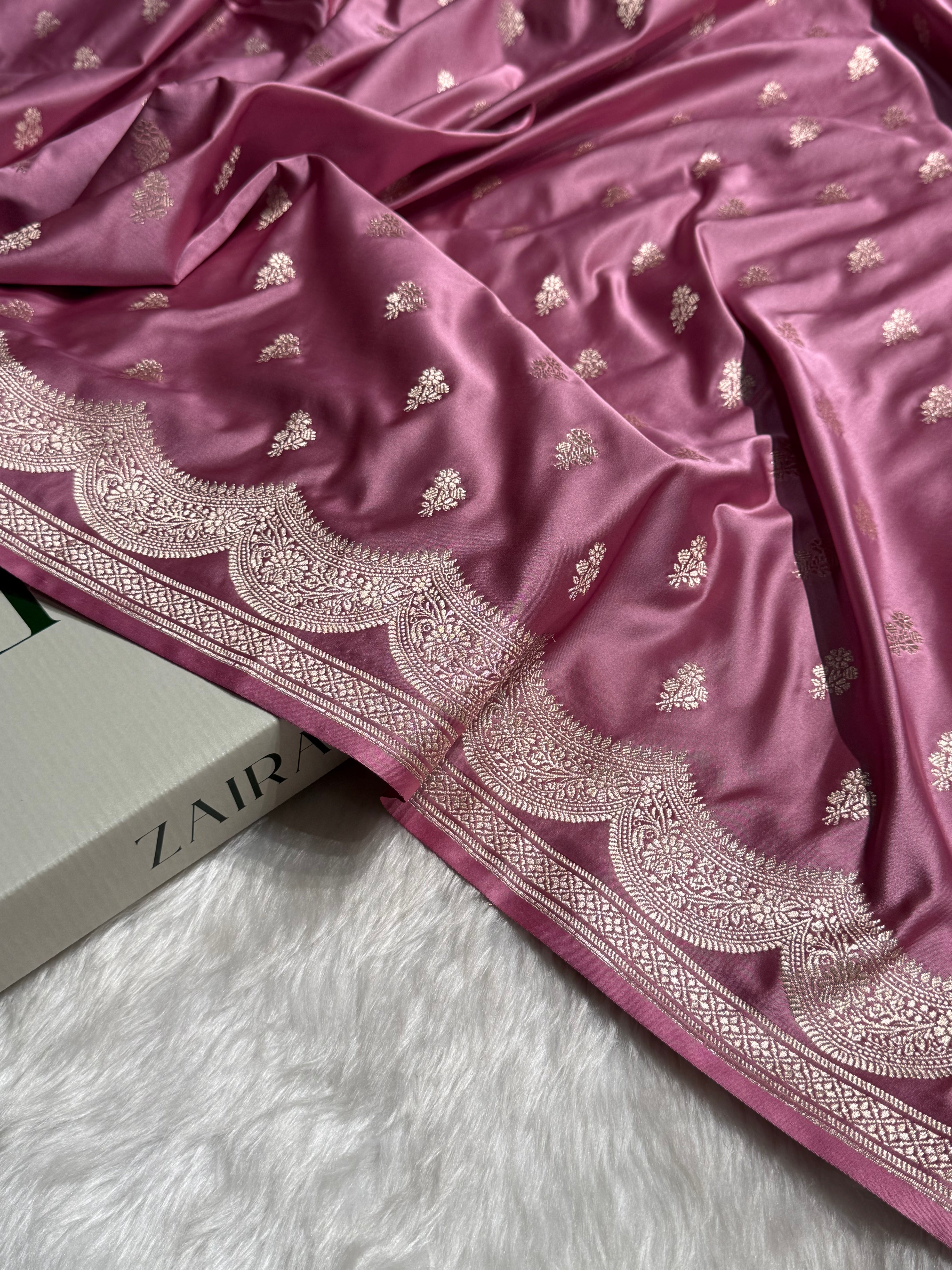 Mauve Pink Scallop Booti Mashru Silk Banarasi Saree MSS-12