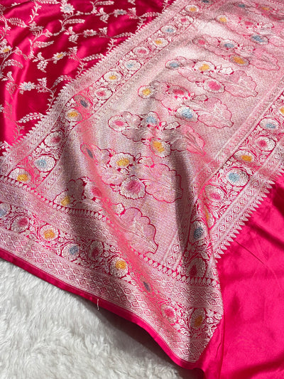 Banarasi Pattern Minakari Jaal Rani Shade Mashru Silk Saree MCS23