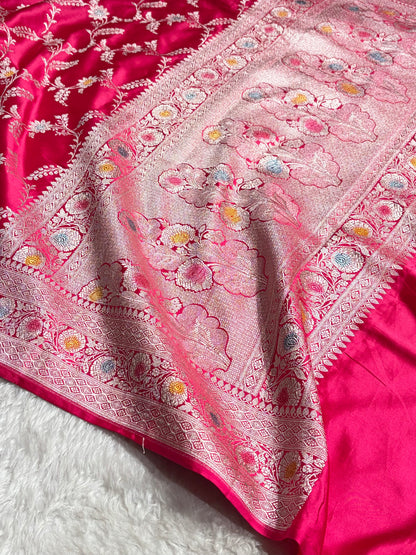 Banarasi Pattern Minakari Jaal Rani Shade Mashru Silk Saree MCS23