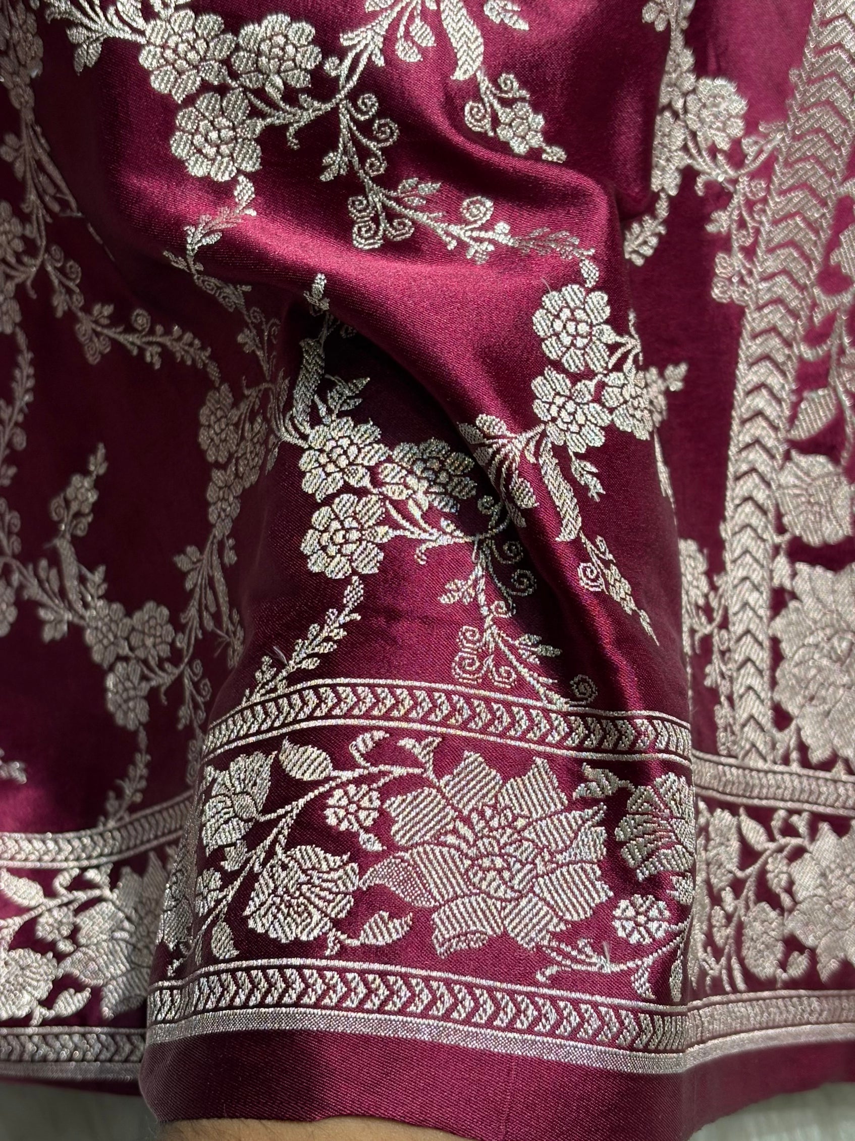 Garnet Jaal Pattern Mashru Silk Saree MS56